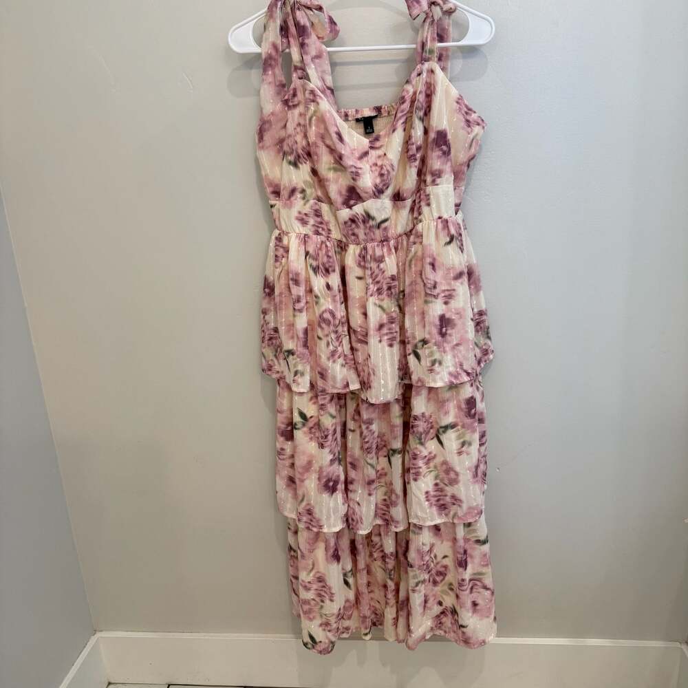 Torrid Flashed Roses Floral Chiffon Sweetheart Tiered Midi Dress Size 1 / 1X